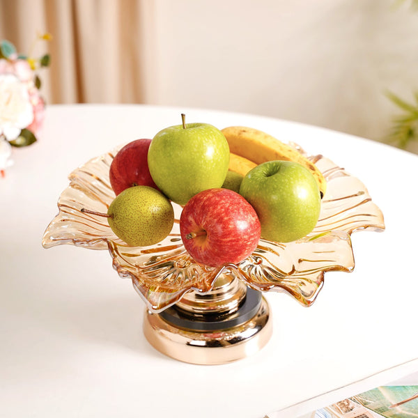 Decorative Crystal Glass Platter With Metal Stand