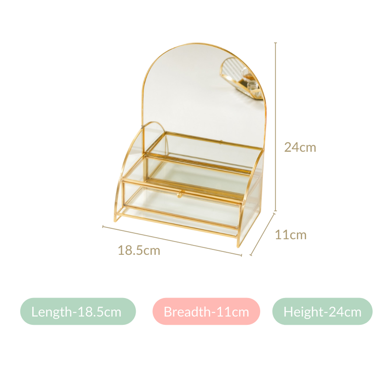 Dressing Table Mirror With Jewellery Box Drawer - Vanity table with mirror, makeup dressing table, luxury mirrored jewelry box, glass storage box