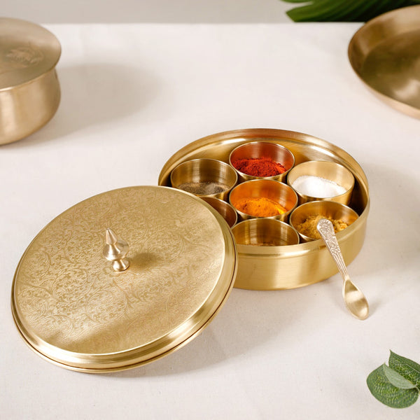 Embossed Pure Brass Airtight Masala Box Set With Gift Box