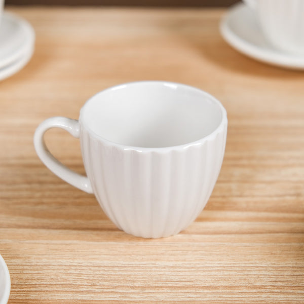 Fluted Ceramic Small Tea Cup And Saucer Set Of 6 100ml