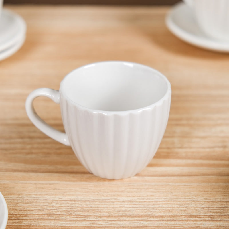 Fluted Ceramic Espresso Cup And Saucer Set Of 6 100ml