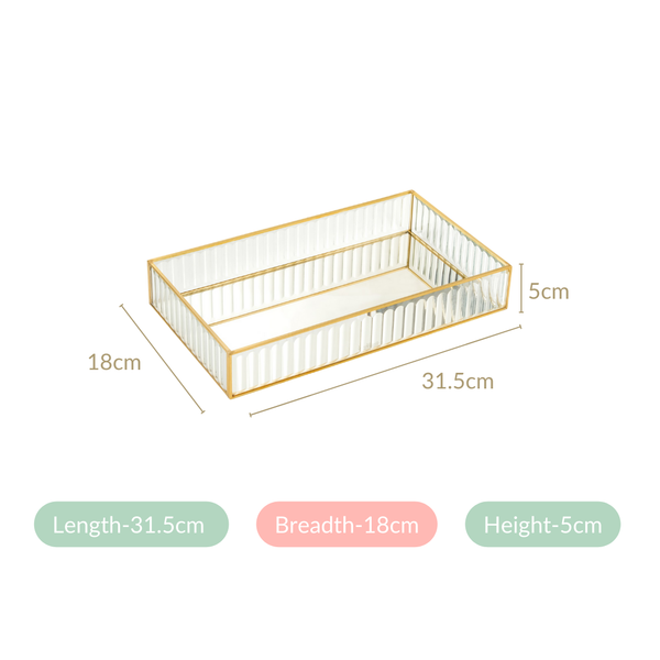 Fluted Mirror Glass Vanity Tray Large