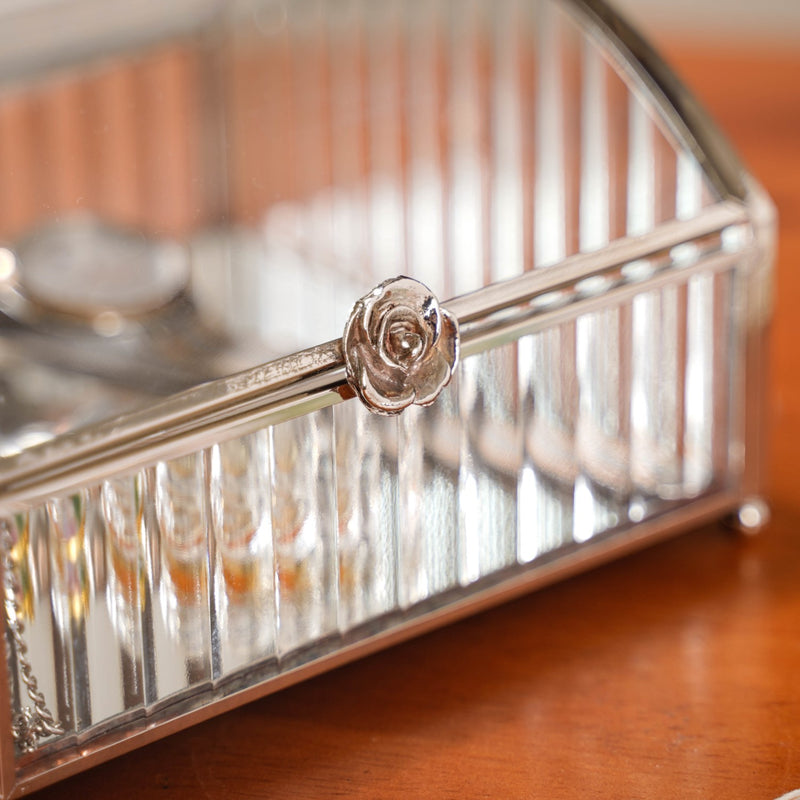 Glass Jewellery Box With Silver Frame - Silver Vanity Storage Box, Vintage Silver Makeup Box, Decorative Vanity Box, Silver Storage Box