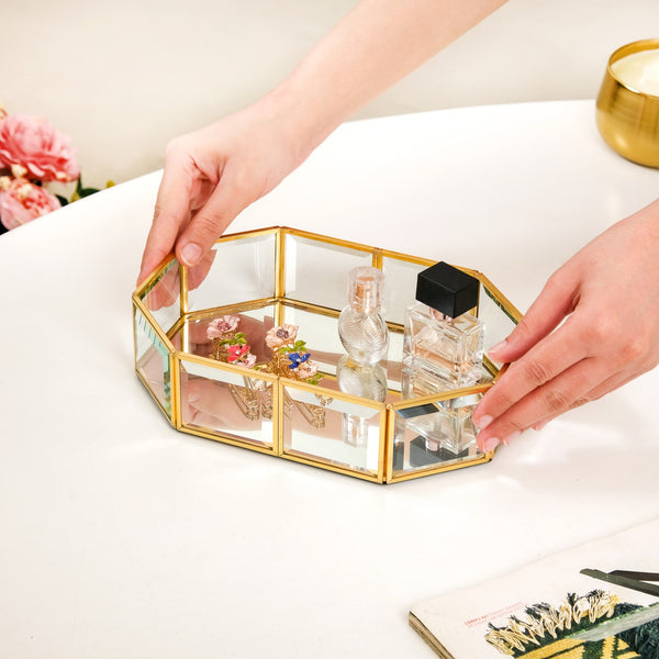 Gold Bordered Decorative Glass Tray