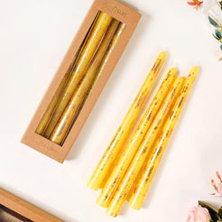 Gold Foil Candles Yellow Set Of 8 - Lemon Yellow Gold Laminate Candles, Lemon Yellow Candles, Gold Laminate Candle Set, Decorative Yellow Candles