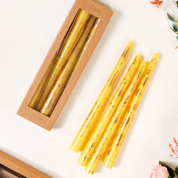 Gold Foil Candles Yellow Set Of 8