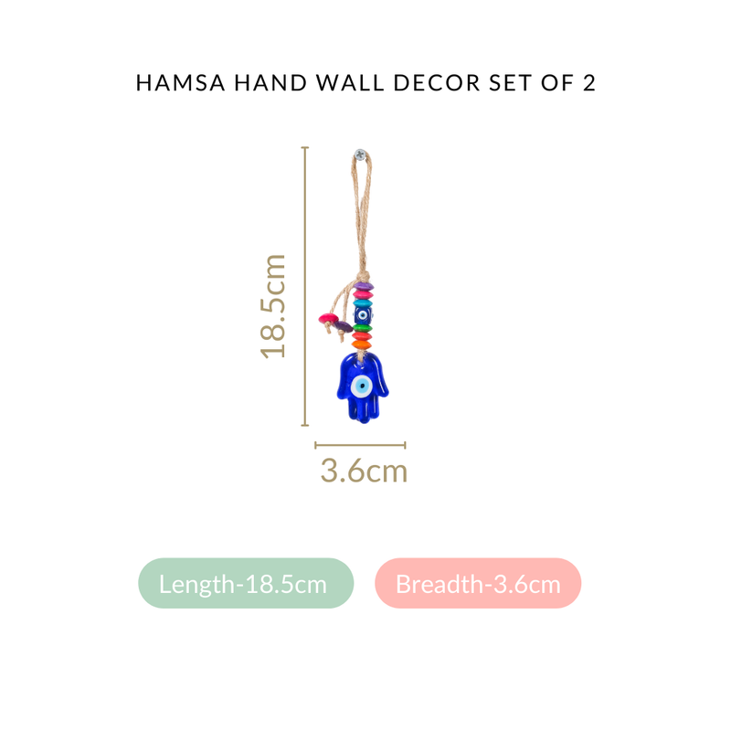 Hamsa Hand Evil Eye Wall Hanging Set Of 2 - Hamsa hand decor, spiritual wall art, protection symbol wall hanging, boho home accents