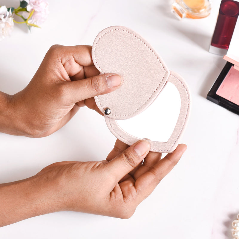 Heart Shaped Pocket Mirror Pink - pink pocket mirror, heart-shaped mirror, compact makeup mirror, travel-friendly mirror