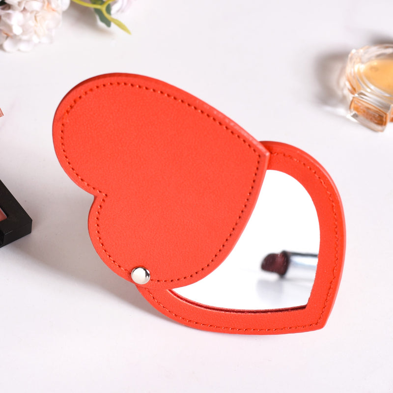 Heart Shaped Pocket Mirror Red - red pocket mirror, heart-shaped mirror, compact travel mirror, stylish makeup accessory