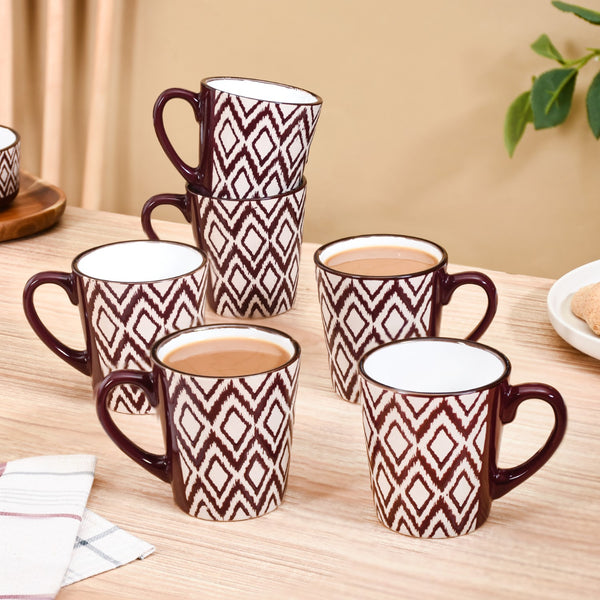 Kaleido Ceramic Tea Cup Set Of 6 Brown 250ml