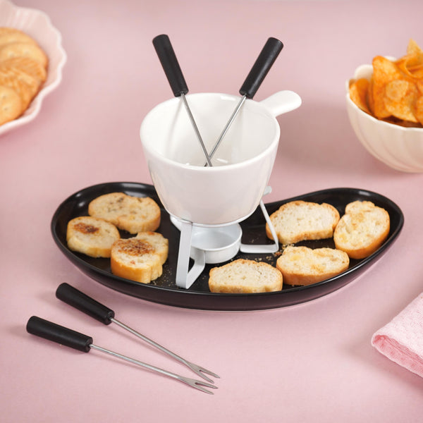 Modern Cheese Fondue Set With Dip Skewers And Plate