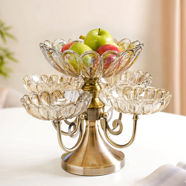 Multilayer Decorative Rotating Glass Bowls Set of 5 With Stand