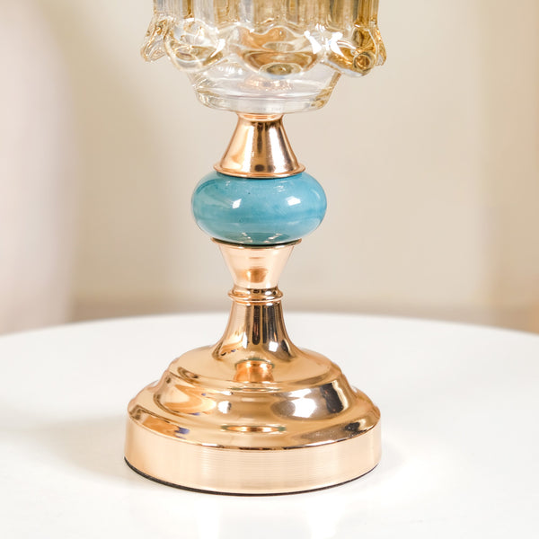 Scalloped Glass Hurricane Candle Stand And Vase