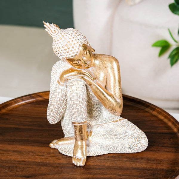 Serene Buddha Idol Showpiece For Home Decor Gold 12 Inch