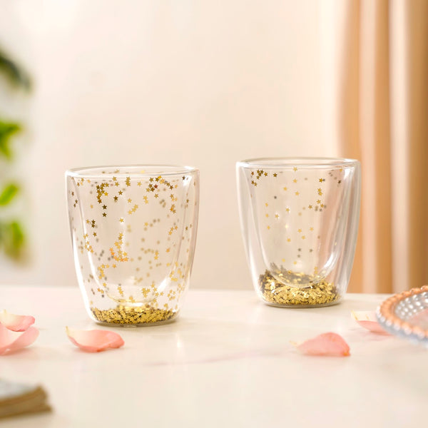 Set Of 2 Gold Star Glass Tumblers 225ml