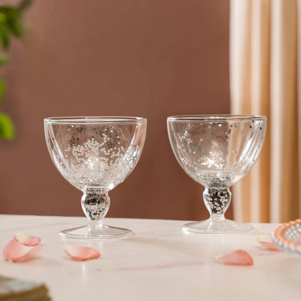 Shimmering Double Wall Stemmed Glass Goblet Set Of 2 250ml