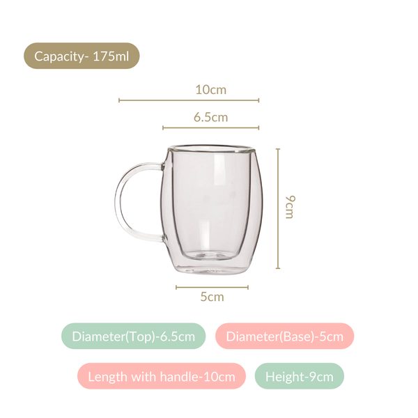 Set Of 4 Double Wall Glass Mugs 175ml