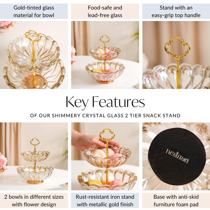 Shimmery Crystal Glass 2 Tier Snack Stand