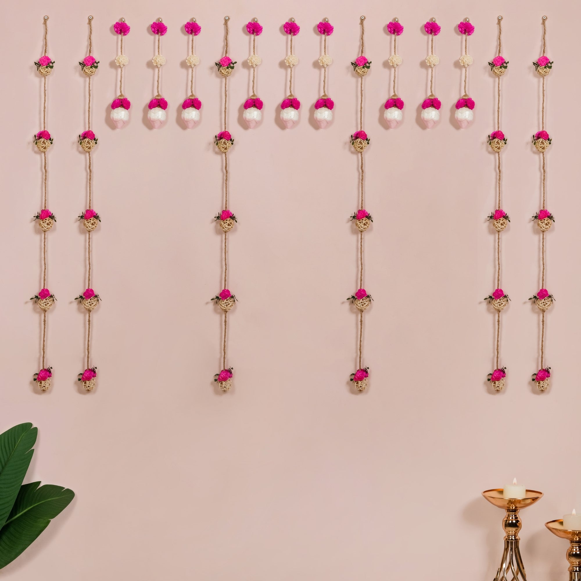 Vibrant Pink Floral Wall Hangings Set Of 15