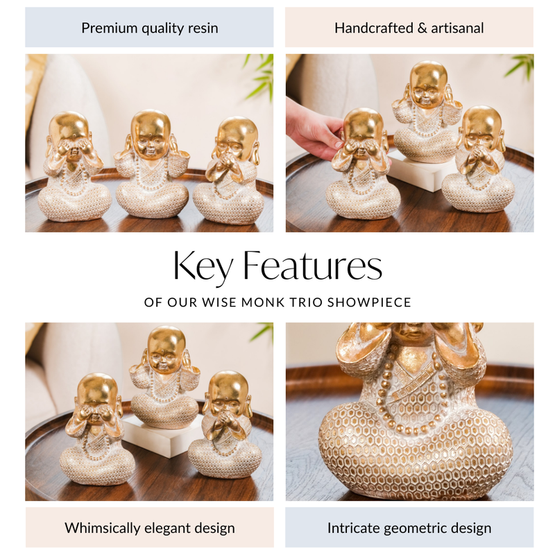 Wise Monk Trio Showpiece For Home Decor Gold