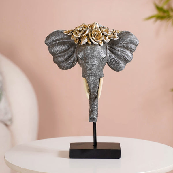 Rose Crowned Elephant Bust Showpiece