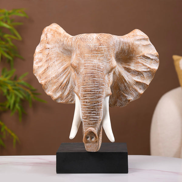 Elephant Bust With Tuskers Decor Sculpture