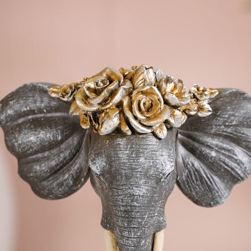 Rose Crowned Elephant Bust Showpiece