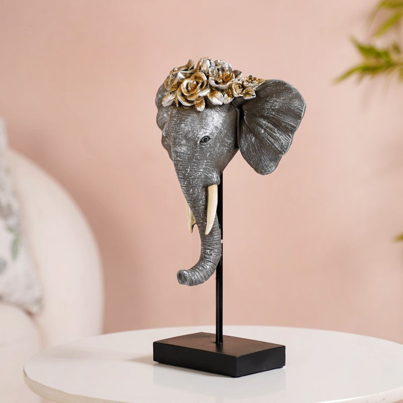 Rose Crowned Elephant Bust Showpiece