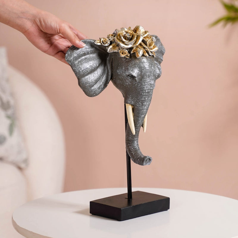 Rose Crowned Elephant Bust Showpiece