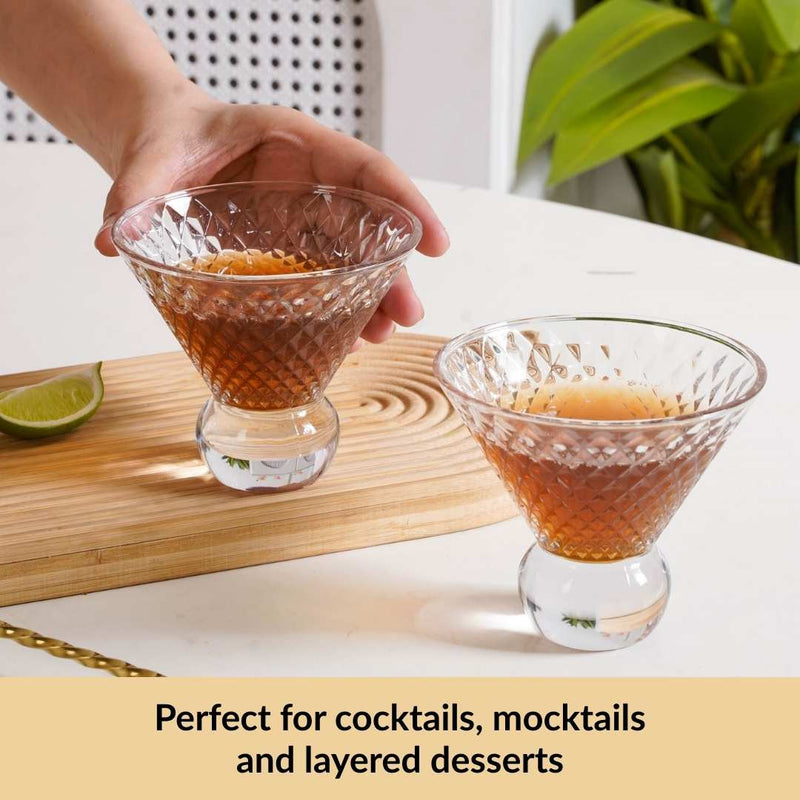 Embossed Crystal Ball Cocktail Glass Set Of 6 180ml