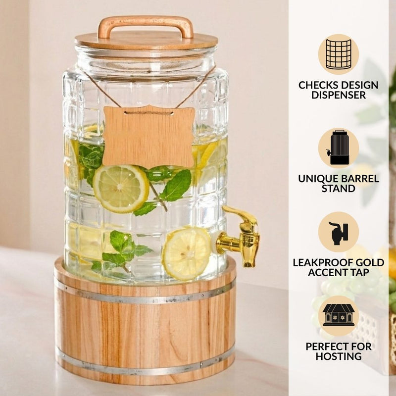 Embossed Glass Beverage Dispenser With Stand 7500ml