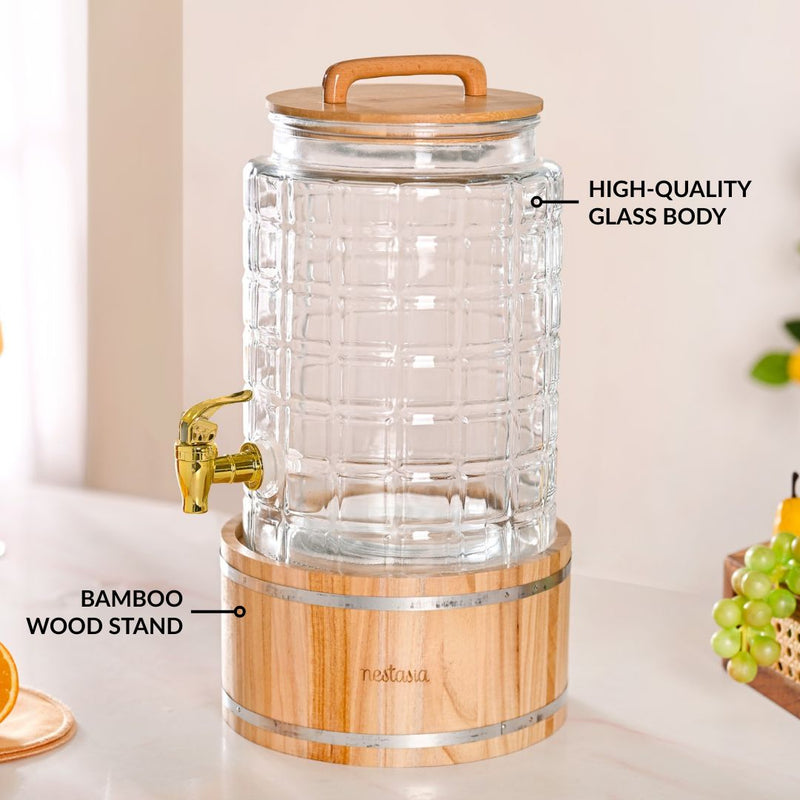 Embossed Glass Beverage Dispenser With Stand 7500ml