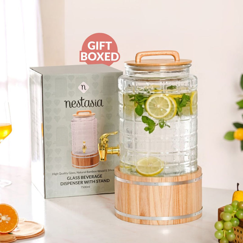 Embossed Glass Beverage Dispenser With Stand 7500ml