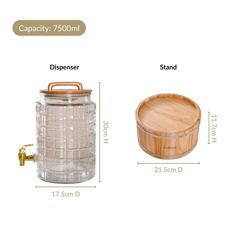 Embossed Glass Beverage Dispenser With Stand 7500ml