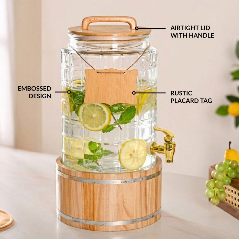 Embossed Glass Beverage Dispenser With Stand 7500ml
