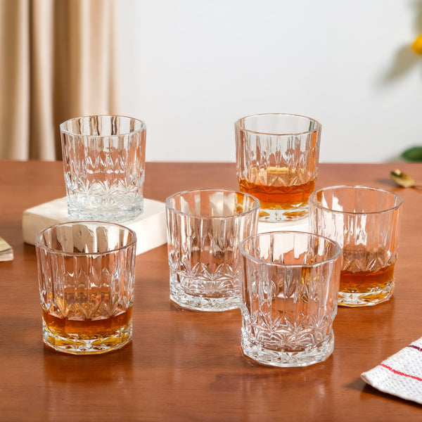 Embossed Heavy Base Whiskey Glass Large Set Of 6 350ml