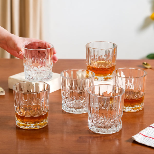 Embossed Heavy Base Whiskey Glass Large Set Of 6 350ml