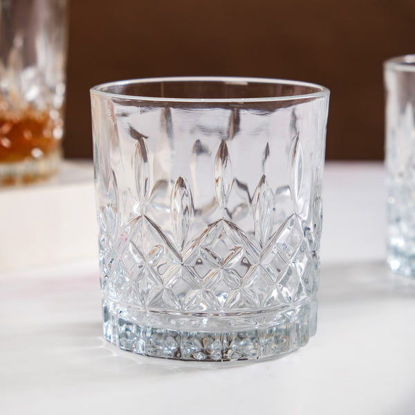 Embossed Heavy Base Old Fashioned Whiskey Glass Large Set Of 6 350ml