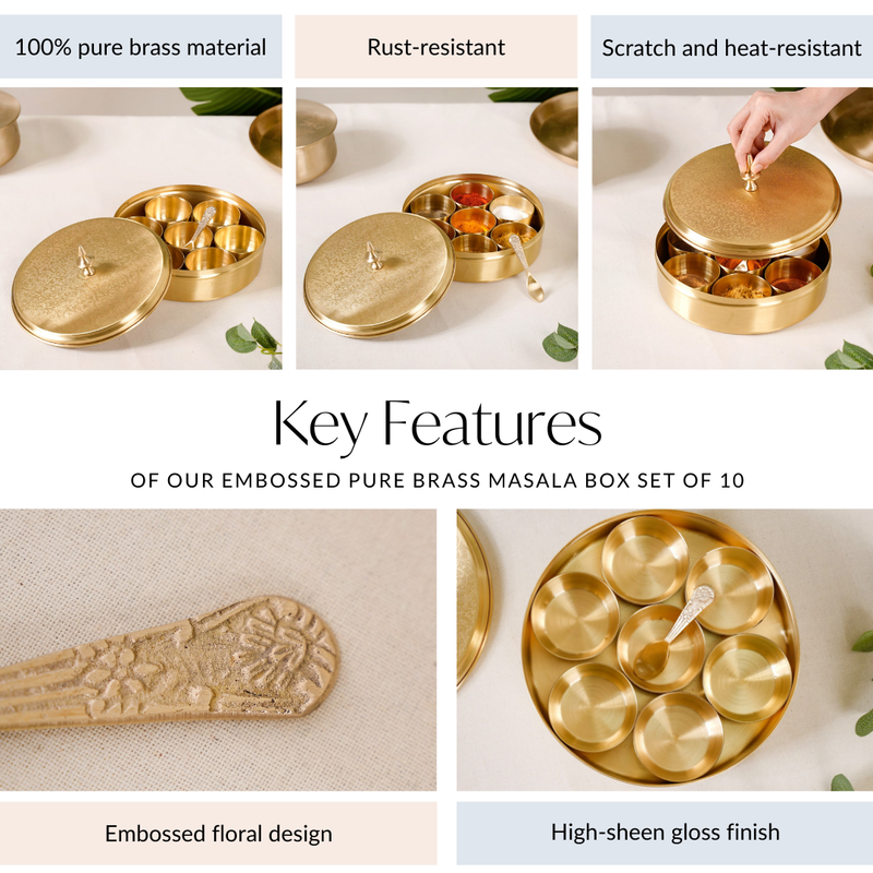 Embossed Pure Brass Masala Box Set Of 10