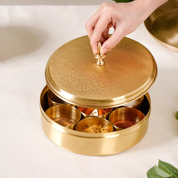 Embossed Pure Brass Airtight Masala Box Set With Gift Box