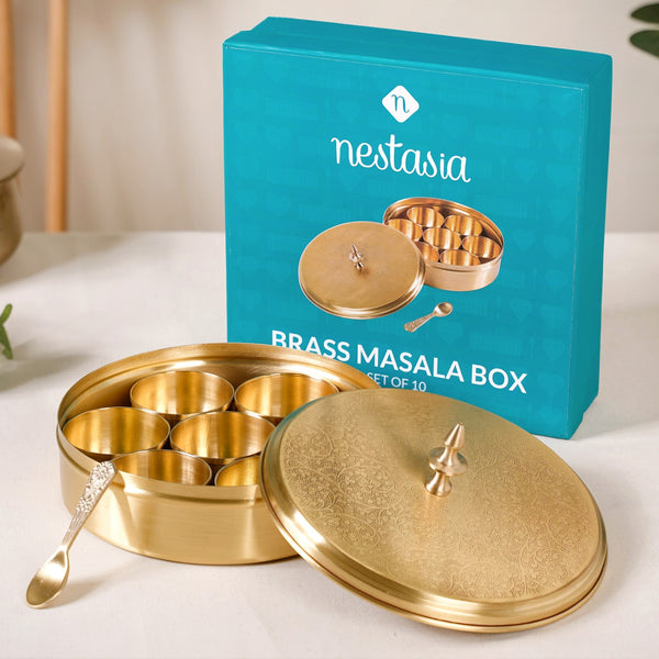 Embossed Pure Brass Airtight Masala Box Set With Gift Box