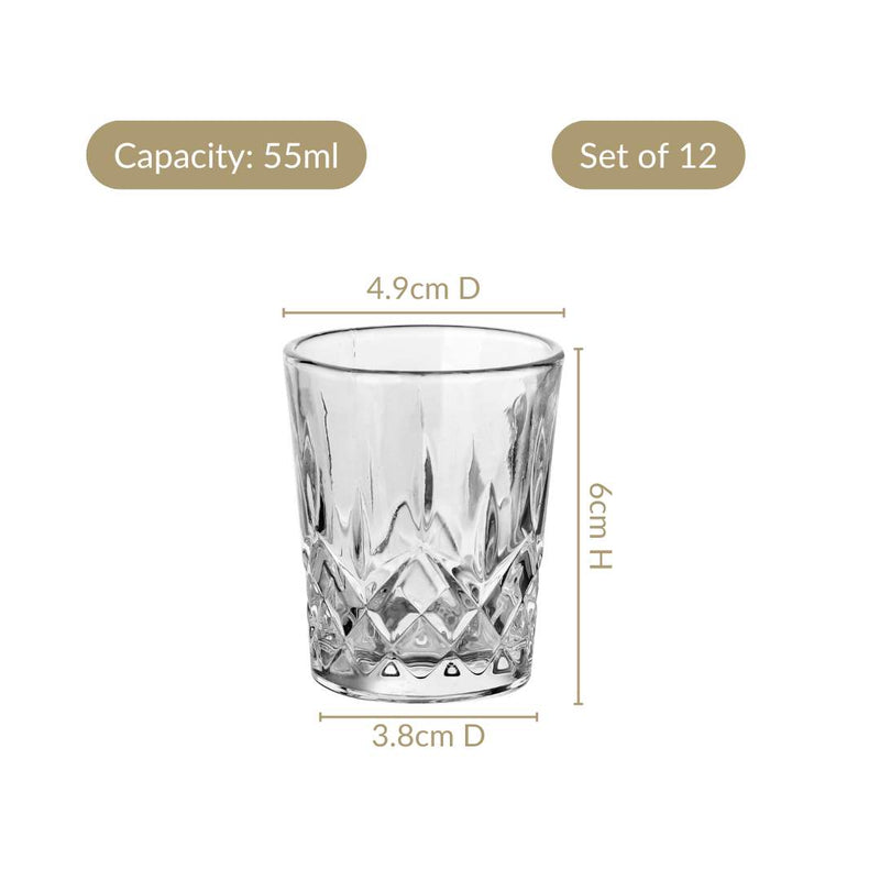 Embossed Shot Glass Set Of 12 55ml