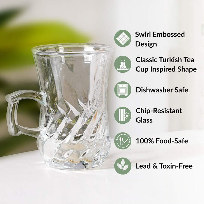 Swirl Glass Tulip Tea Cup Set Of 6 150ml
