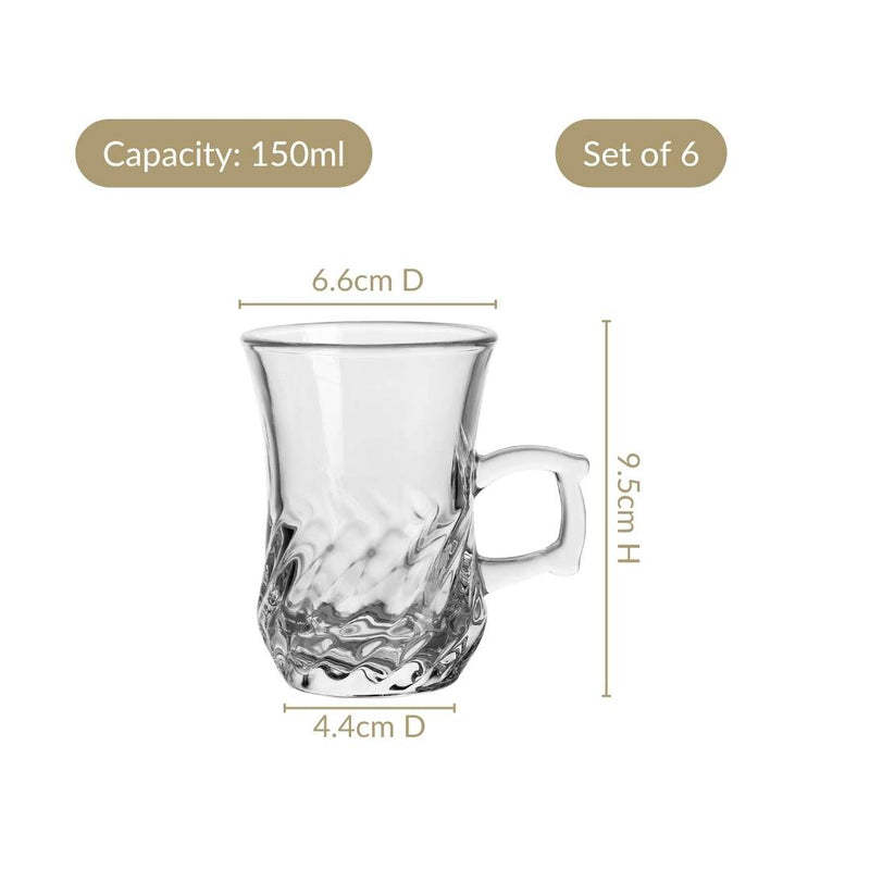 Swirl Glass Tulip Tea Cup Set Of 6 150ml
