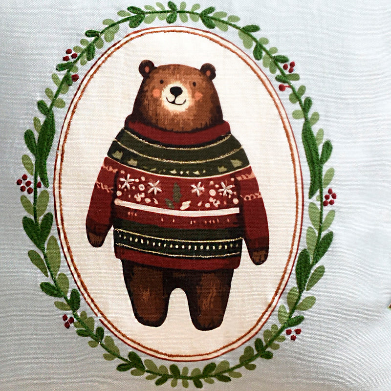 Tufted Embroidery Bear Cotton Cushion Cover 40x40cm