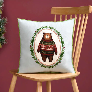 Tufted Embroidery Bear Cotton Cushion Cover 40x40cm
