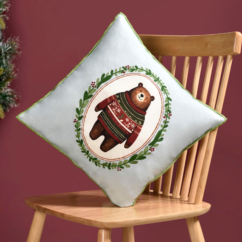 Tufted Embroidery Bear Cotton Cushion Cover 40x40cm