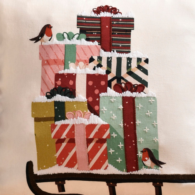 Embroidered Christmas Gifts Cushion Cover 37x37cm