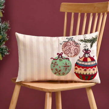 Embroidered Christmas Ornament Cotton Cushion Cover 50x30cm