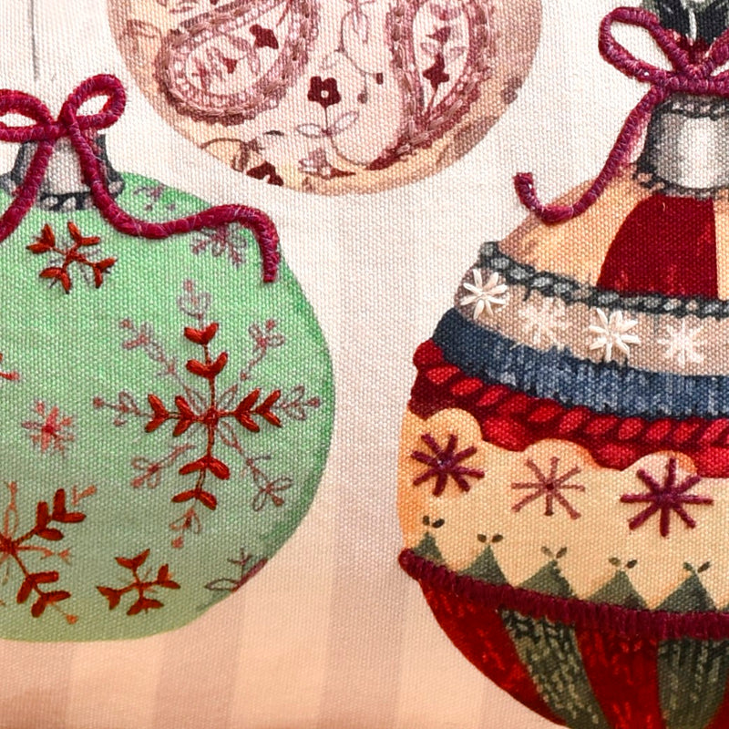Embroidered Christmas Ornament Cotton Cushion Cover 50x30cm